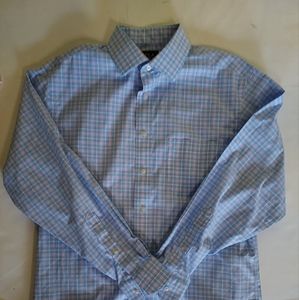 JOS A Bank Travelers Tailered Fit Blue Pink Check Button Down Shirt 16 - 34